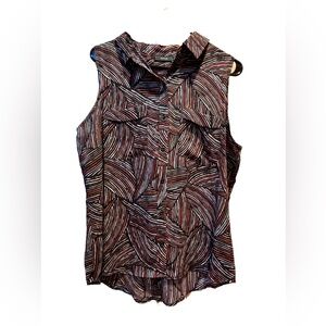 Apt. 9 Multi-Colored Striped Sleeveless Blouse with Collar Size L